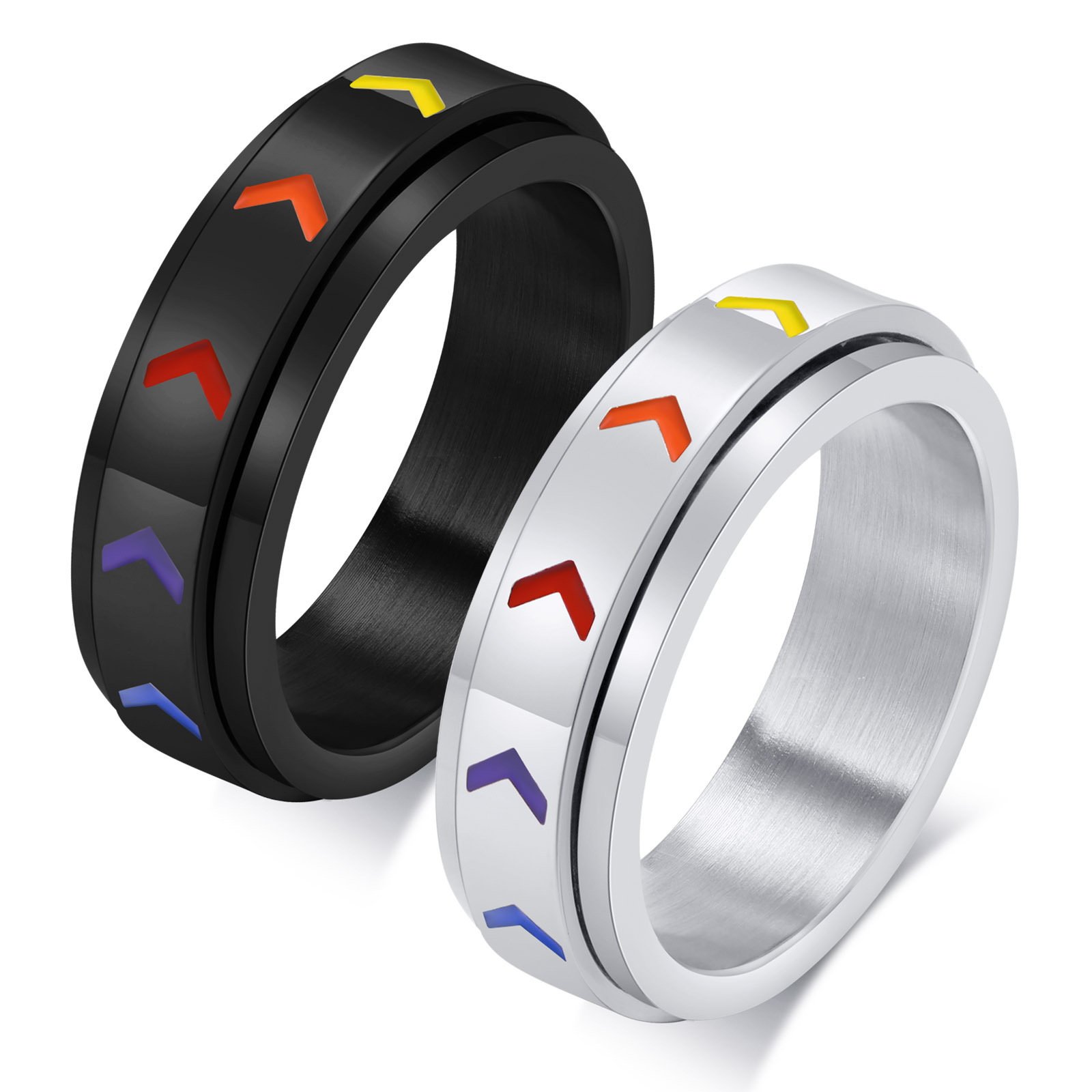 New Fashion black silver friendship spinner ring tire tread ring