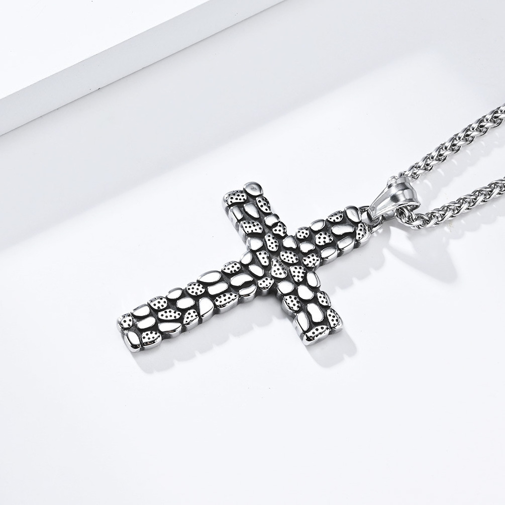 Wholesale jewelry making supplies fancy cobblestone roads pendant necklace christian cross stainless steel necklace