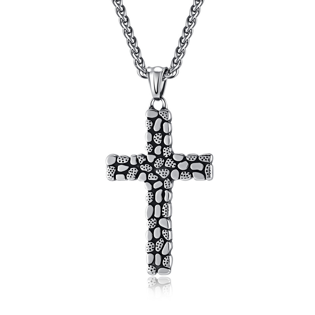 Wholesale jewelry making supplies fancy cobblestone roads pendant necklace christian cross stainless steel necklace