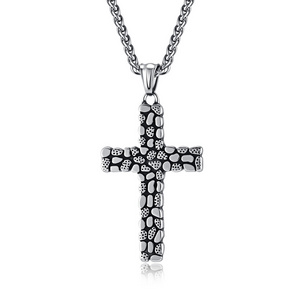 Wholesale jewelry making supplies fancy cobblestone roads pendant necklace christian cross stainless steel necklace