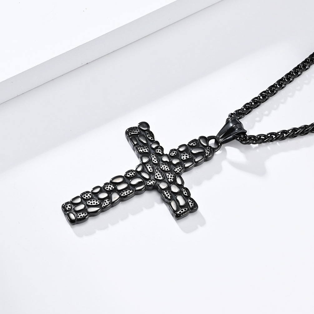 Wholesale jewelry making supplies fancy cobblestone roads pendant necklace christian cross stainless steel necklace