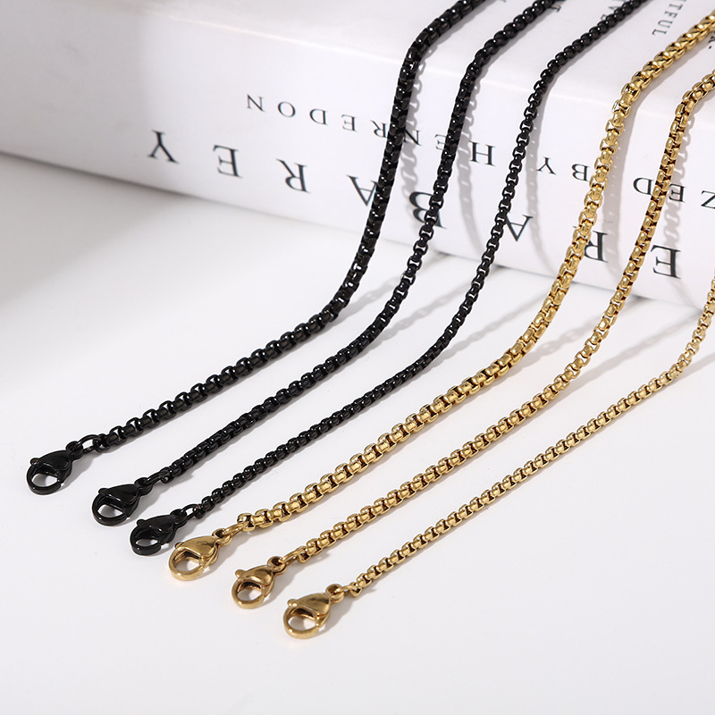 Stainless steel jewelry 2mm -5mm round box chain necklace 45-100cm crude chain necklace for men women