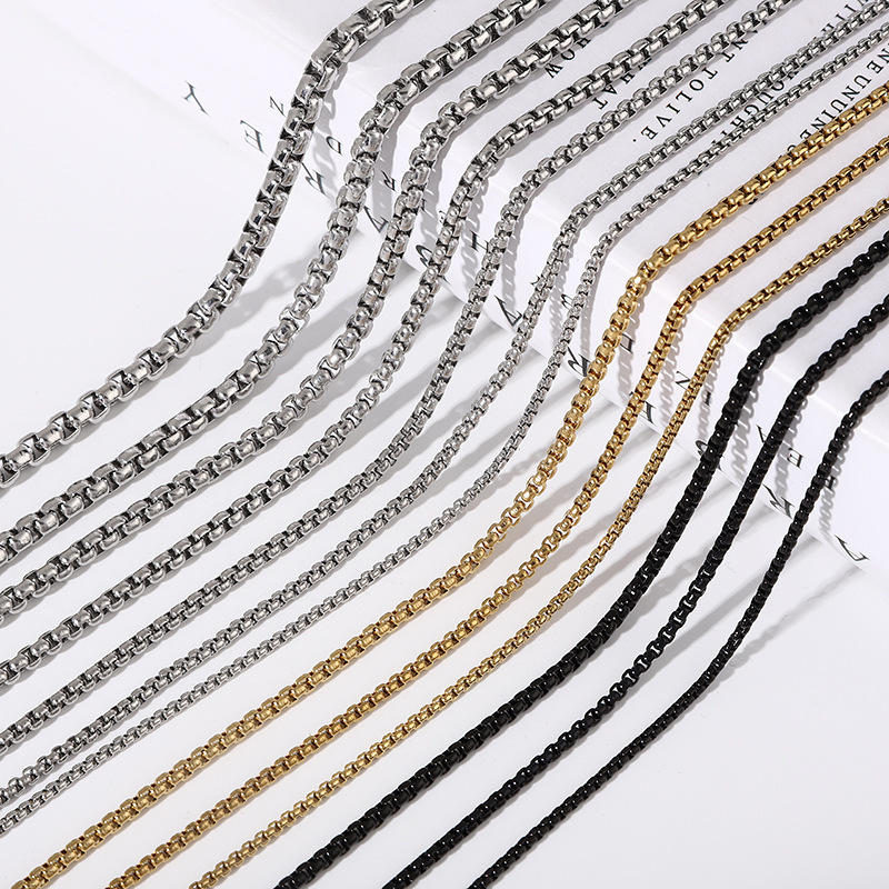 Stainless steel jewelry 2mm -5mm round box chain necklace 45-100cm crude chain necklace for men women