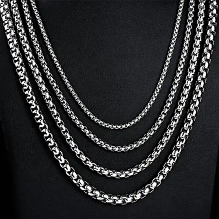 Stainless steel jewelry 2mm -5mm round box chain necklace 45-100cm crude chain necklace for men women