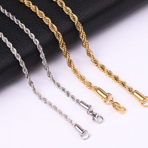 18k Real Gold Plated Rope Chain 2.0mm 2.5mm 3.0mm 4.0mm Stainless Steel Twist Chain Necklace