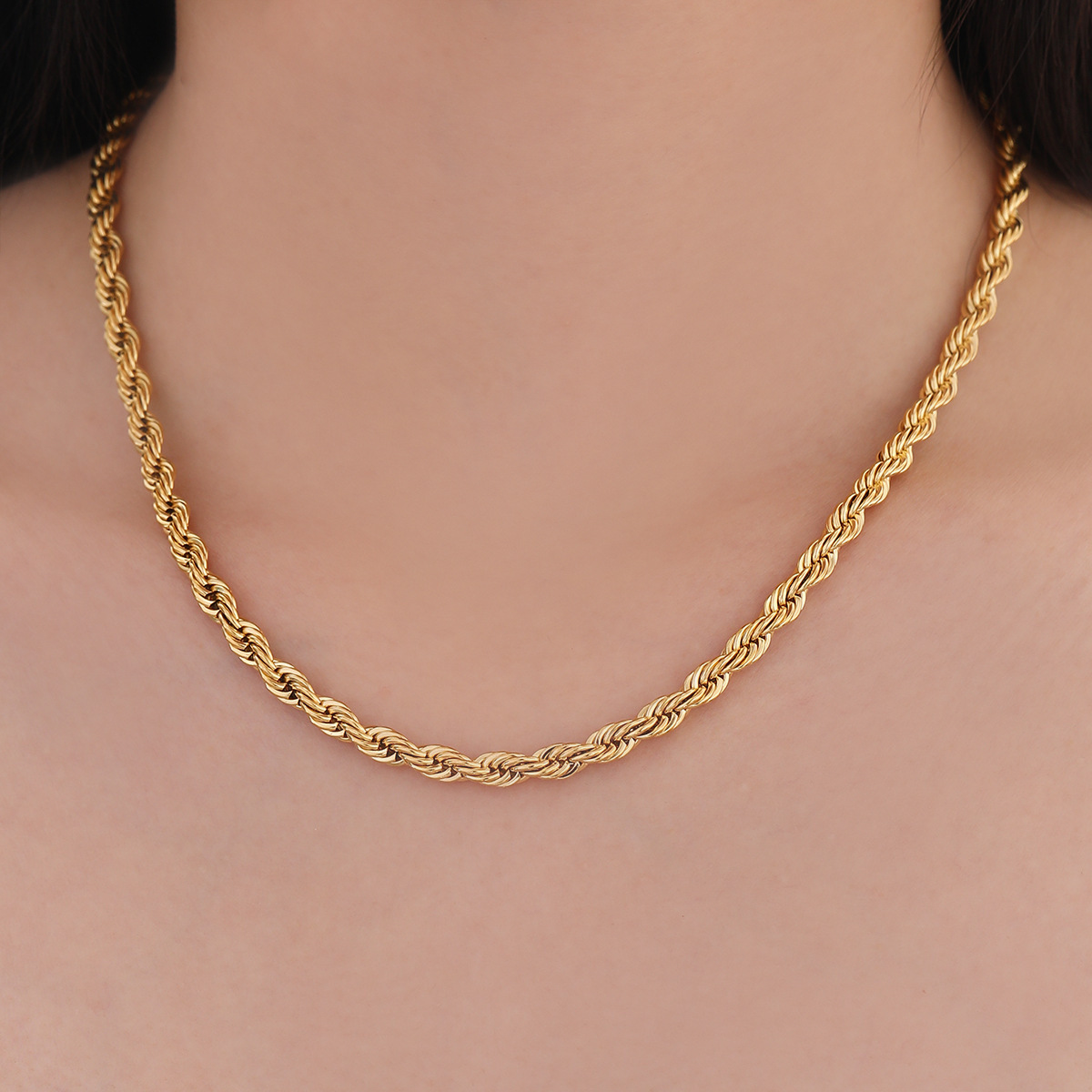 Factory wholesale pvd plating gold rope link chain stainless steel 2mm-5mm rope chain necklace