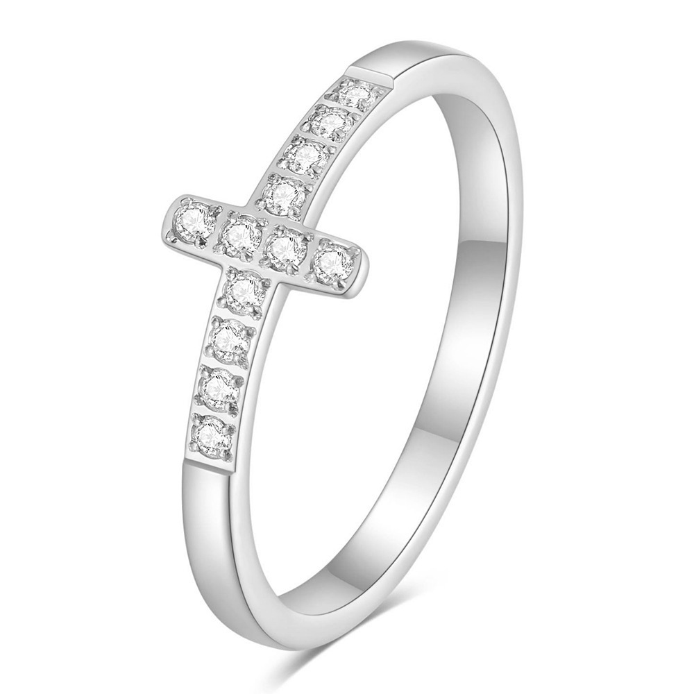 Fashion dainty jewelry ladies cubic zirconia side ways cross rings