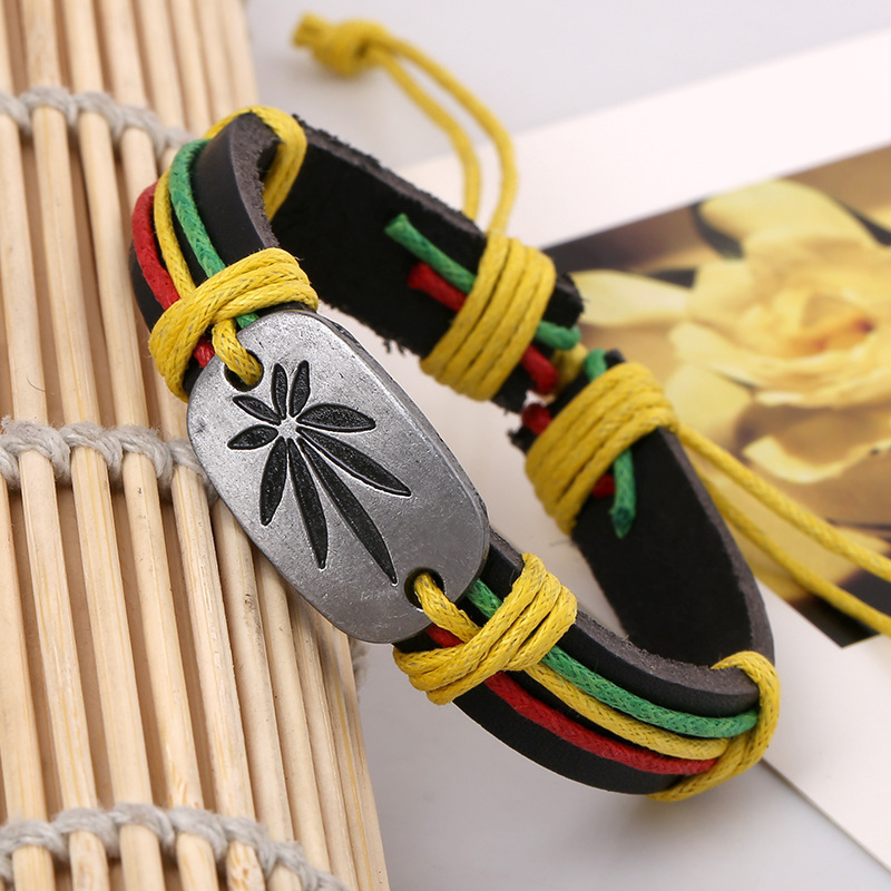 Jamaican reggae jewelry red yellow green maple leaf bracelet