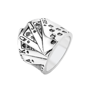 Vintage punk titanium steel poker finger ring for men