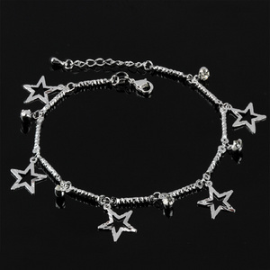 Stylish and minimalist silver anklet heart bead anklets with bells