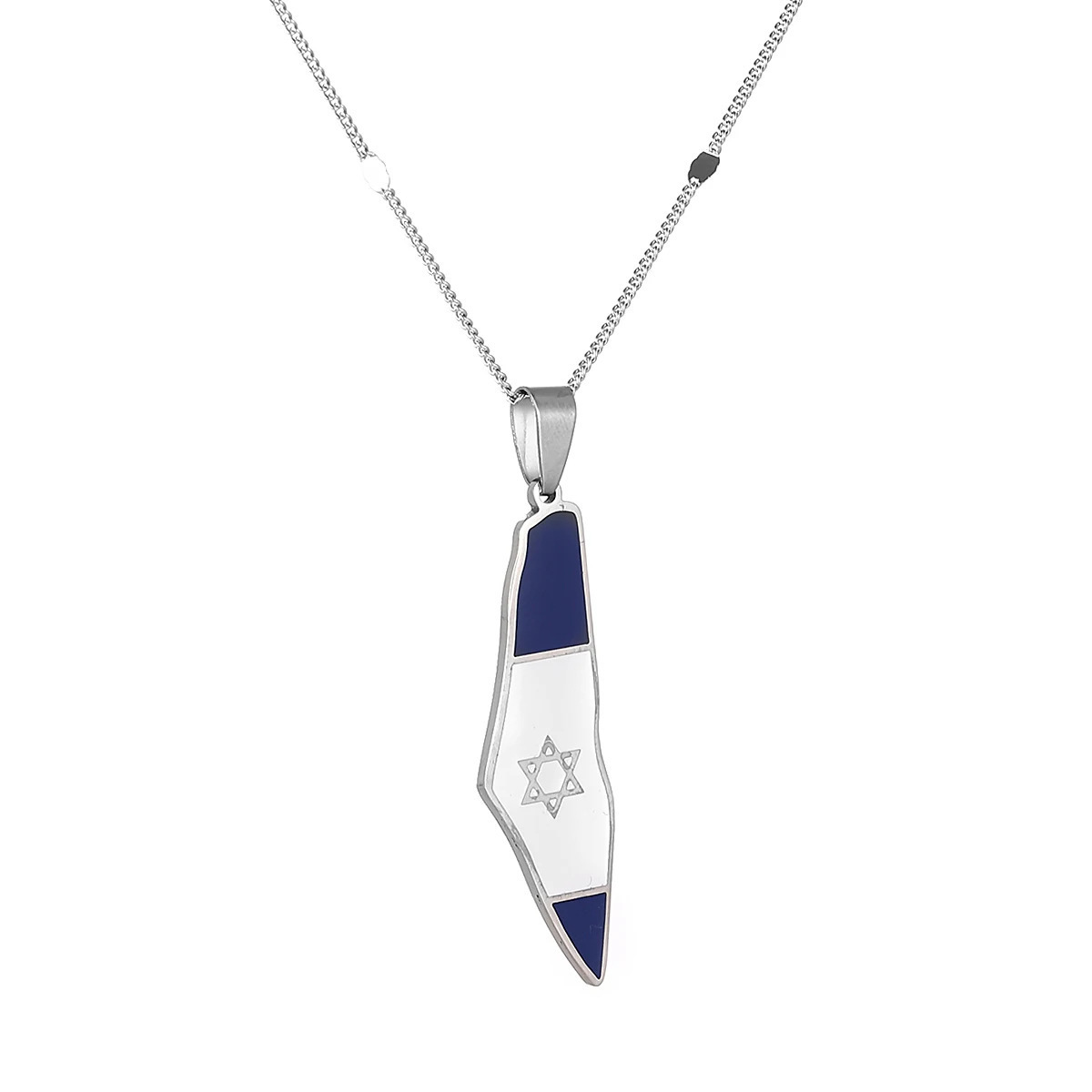 Stainless Steel Israel Map Pendant Necklace Enamel Jewish Jewelry Israel Map Fashion Jewelry