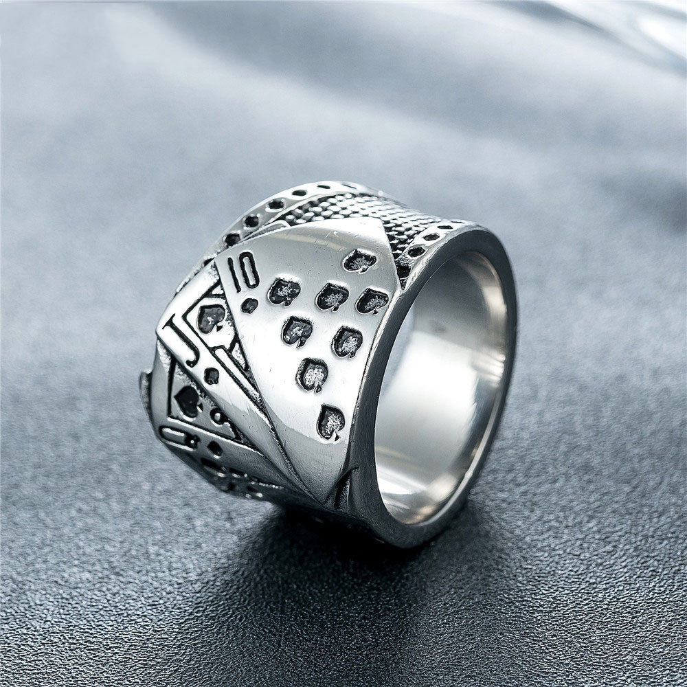 Vintage punk titanium steel poker finger ring for men