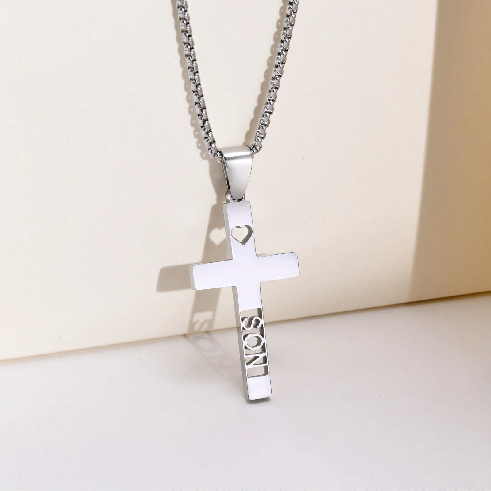 2024 stainless steel waterproof and non tarnish cross necklace  tiny heart hollowed cross pendant necklace with letter son