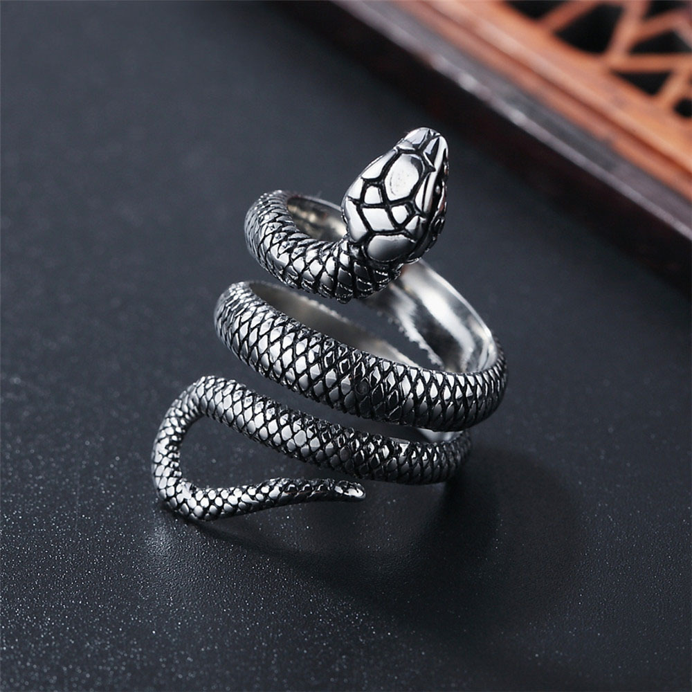 Vintage punk rock style stainless steel snake design ring