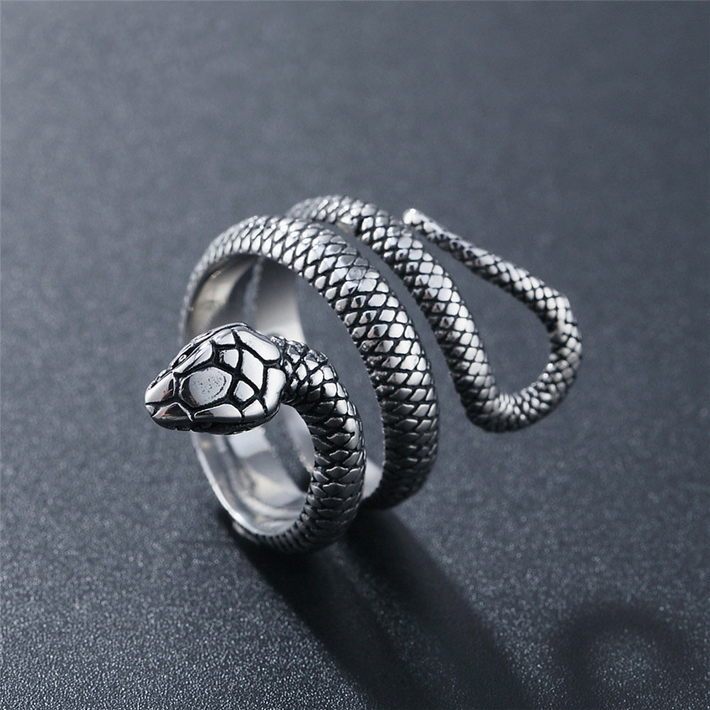 Vintage punk rock style stainless steel snake design ring