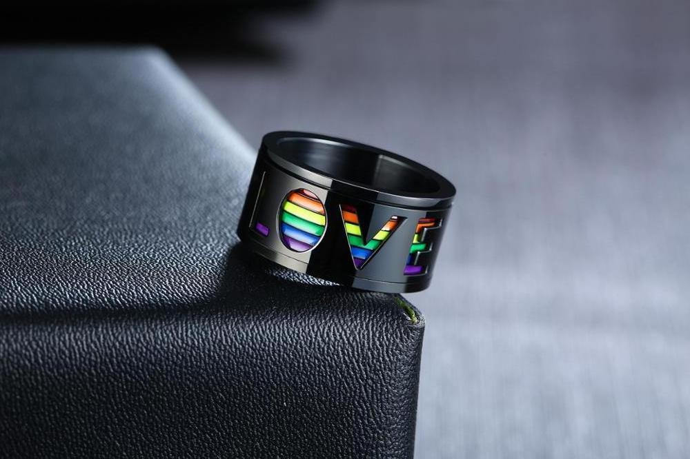 Gay men's pride jewelry stainless steel enamel rainbow spinner ring