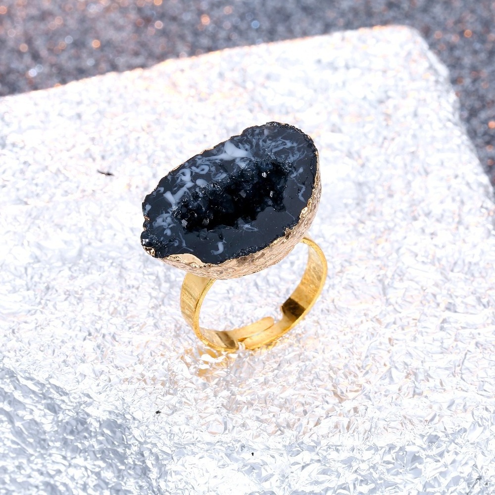 Large quartz crystal geode ring adjustable resin ring