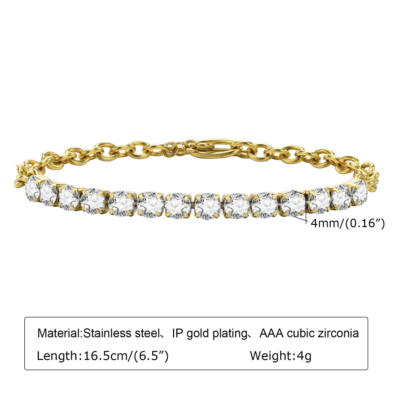 Fashion stainless steel 18k gold plated hand chain women s tennis zircon bracelet