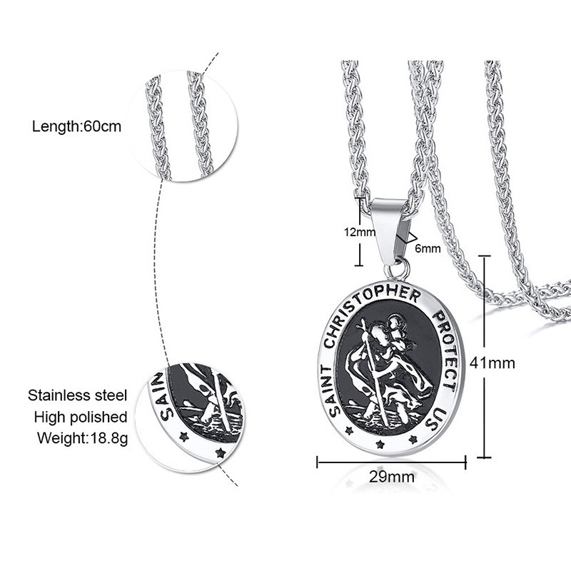 Fashion stainless steel men saint christopher jewelry necklace