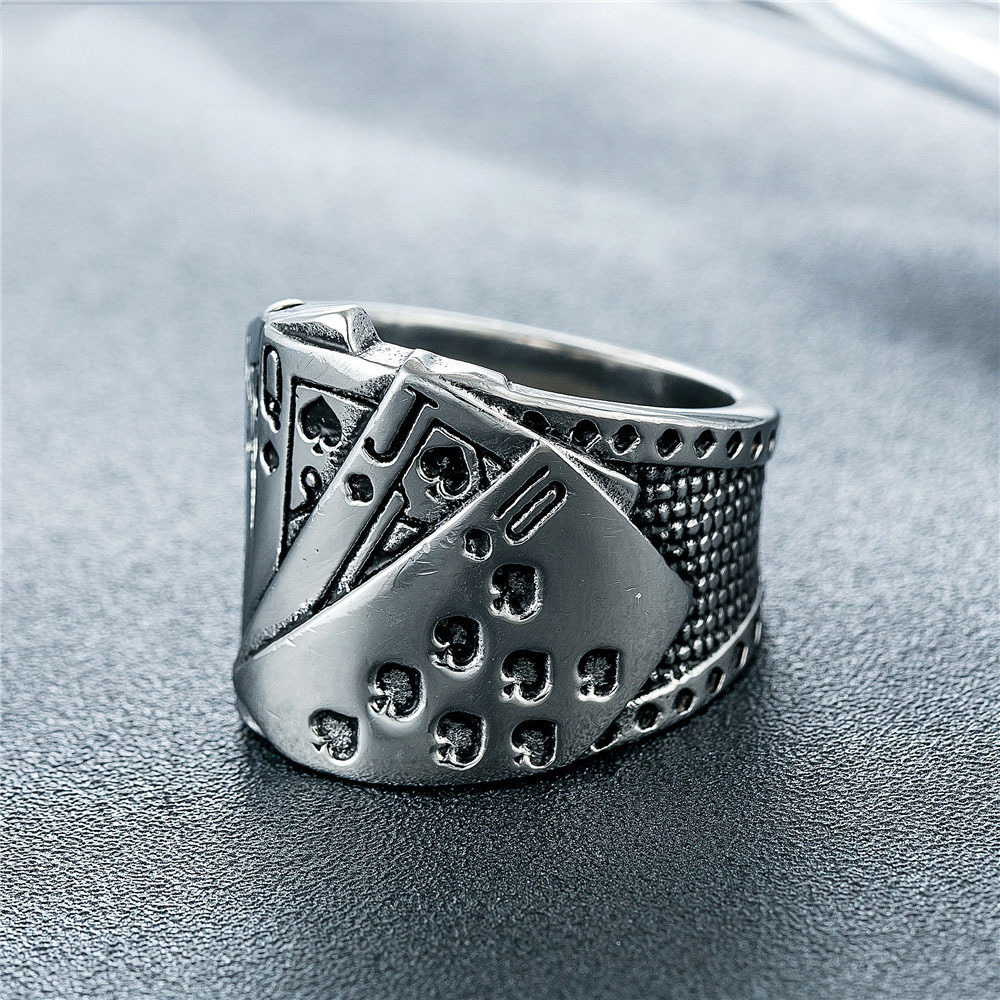 Vintage punk titanium steel poker finger ring for men