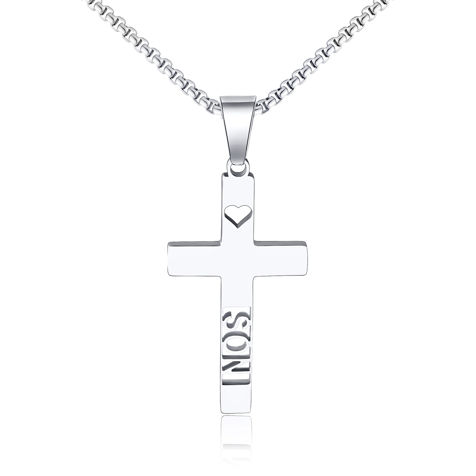 2024 stainless steel waterproof and non tarnish cross necklace  tiny heart hollowed cross pendant necklace with letter son