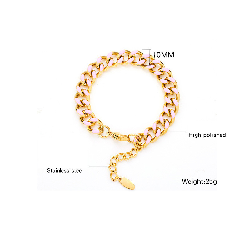 18k gold plated stainless steel enamel bracelet cuban chain link s.steel bracelet