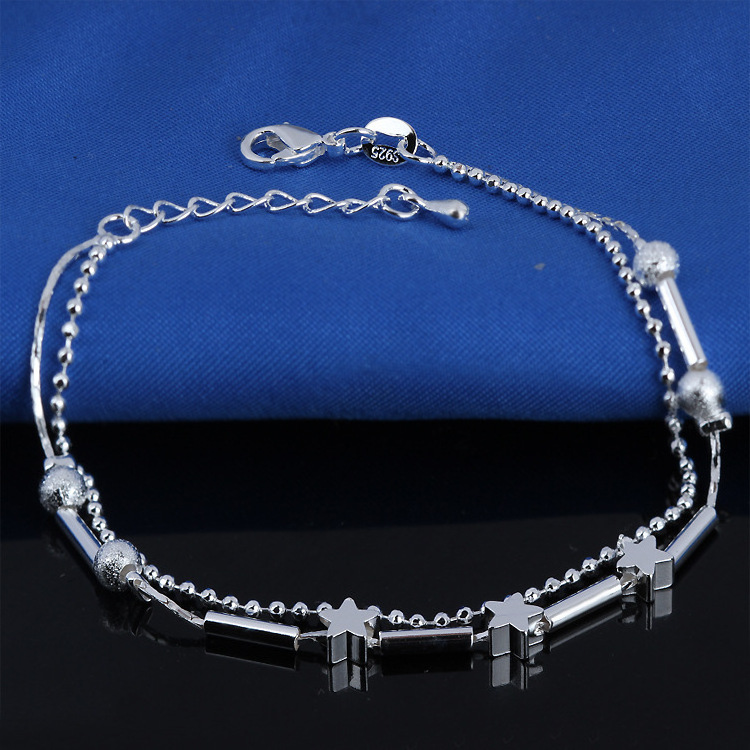 Stylish and minimalist silver anklet heart bead anklets with bells