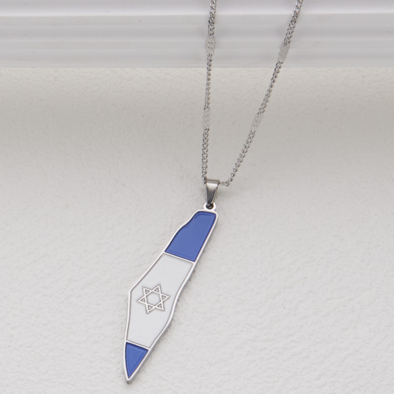 Stainless Steel Israel Map Pendant Necklace Enamel Jewish Jewelry Israel Map Fashion Jewelry