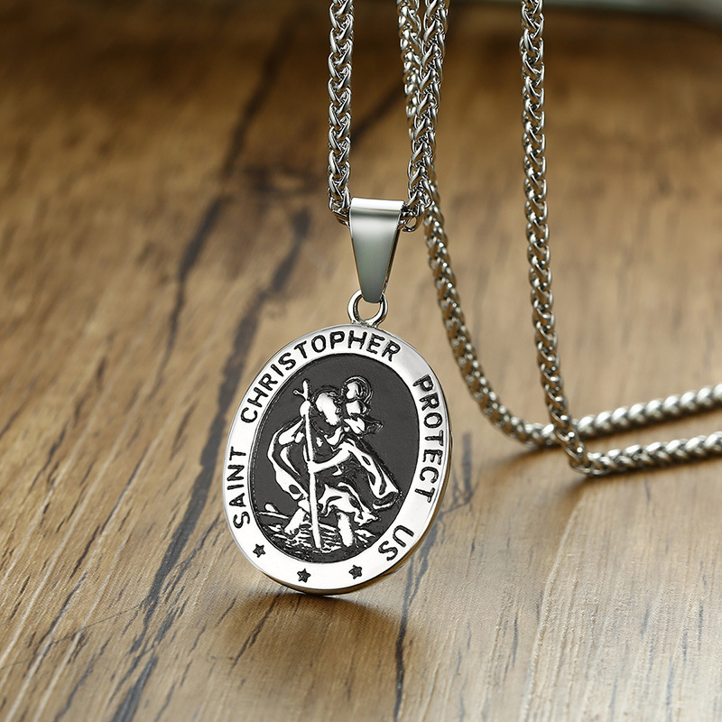 Fashion stainless steel men saint christopher jewelry necklace