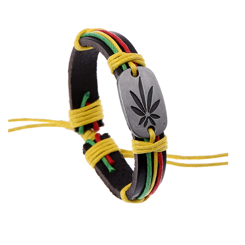 Jamaican reggae jewelry red yellow green maple leaf bracelet