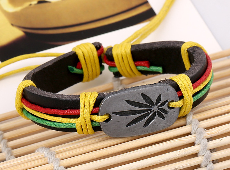 Jamaican reggae jewelry red yellow green maple leaf bracelet