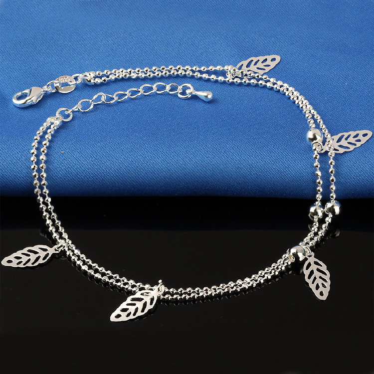 Stylish and minimalist silver anklet heart bead anklets with bells