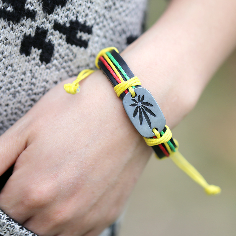 Jamaican reggae jewelry red yellow green maple leaf bracelet