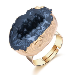 Large quartz crystal geode ring adjustable resin ring