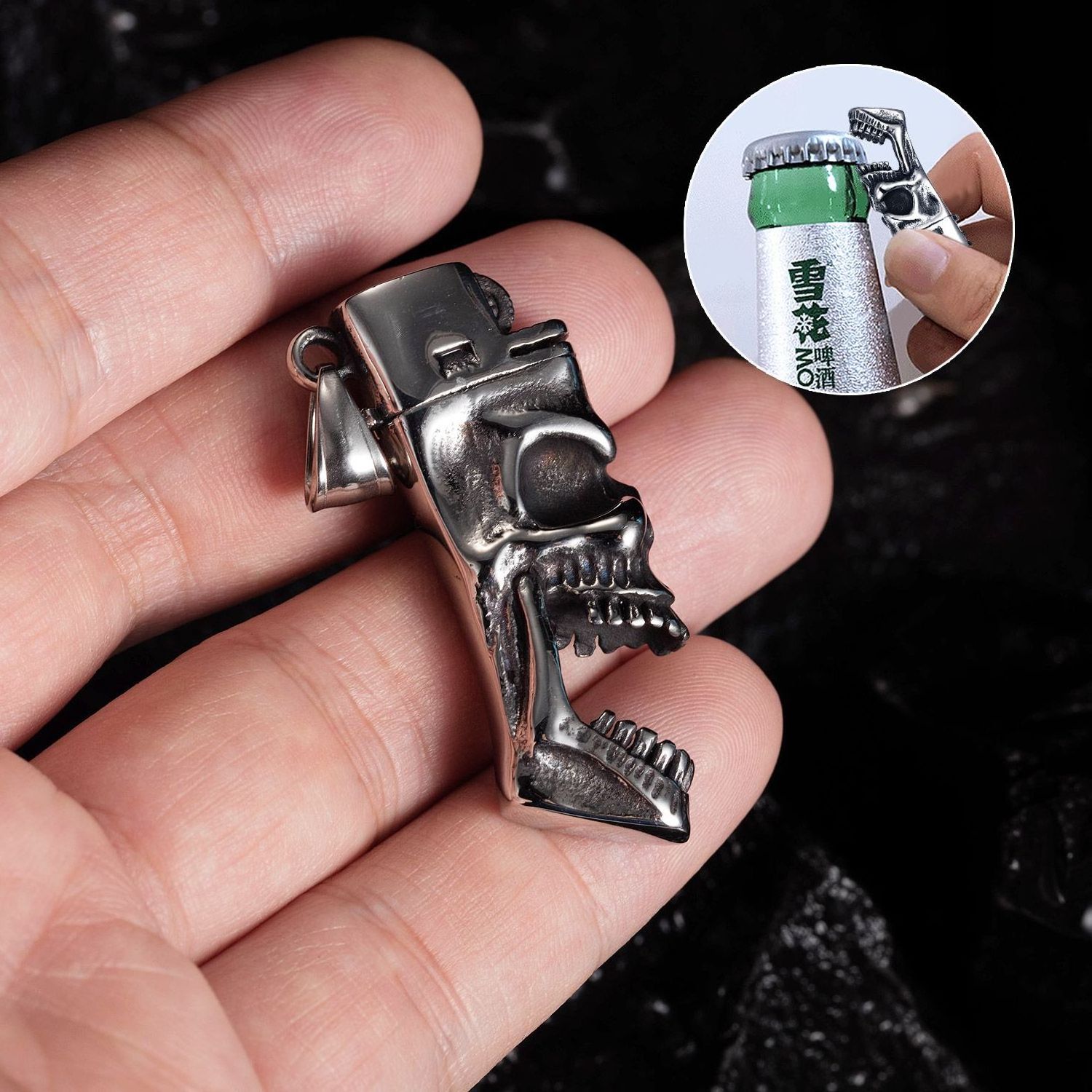 Men jewelry stainless steel skeleton lighter pendant bottle opener necklace