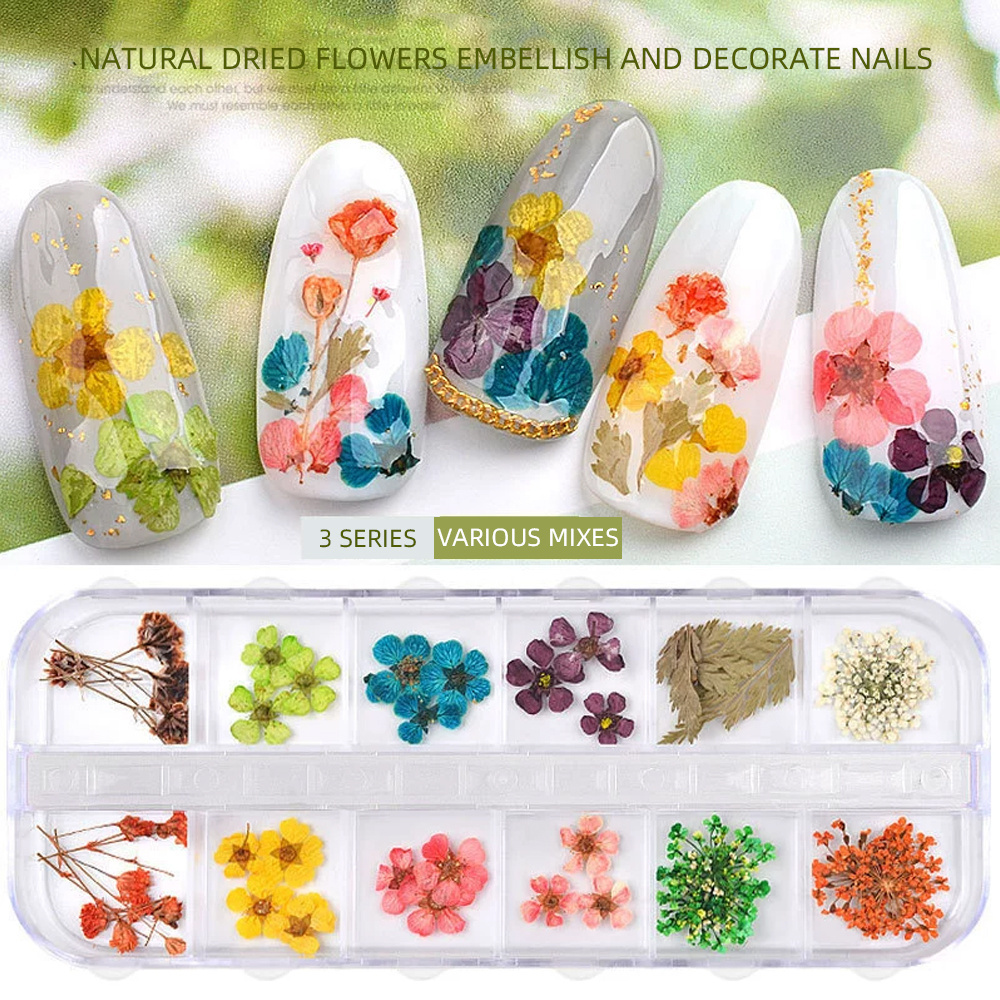 Beien 3D Natural Dried Flower Nail Decoration Sunflower and Daisy Dried Flower Professional Nail Sticker