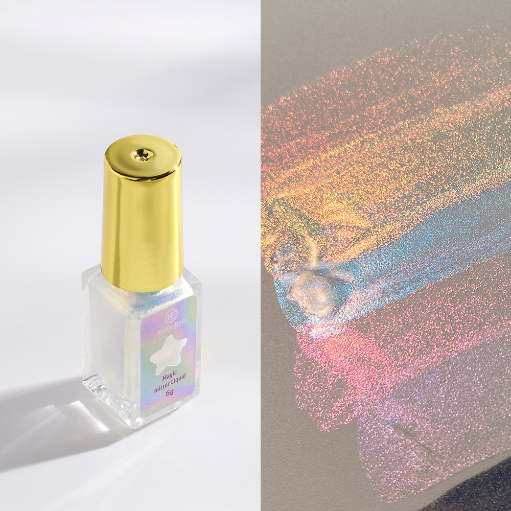 BeiEn Chrome Powder Liquid Wholesale Custom LOGO Laser Aurora Glitter Metallic Effect Magic Mirror liquid nail polish liquid OEM