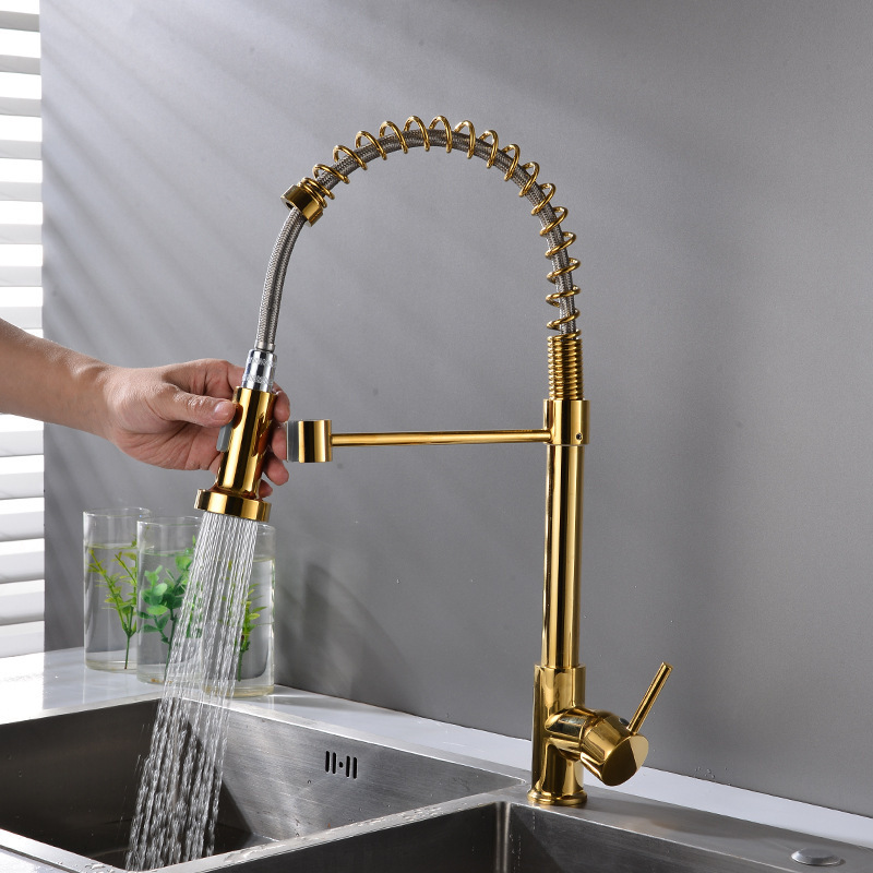 Brass Stainless Steel Black Torneira Gourmet Taps Spring Kitchen Sink Faucets with Pull Down Sprayer