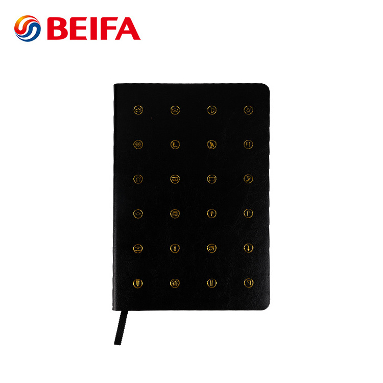 Beifa BBRN905 Office Meeting Use Business Planner Lined Notebook Black A5 Soft PU Leather Paper Notebook