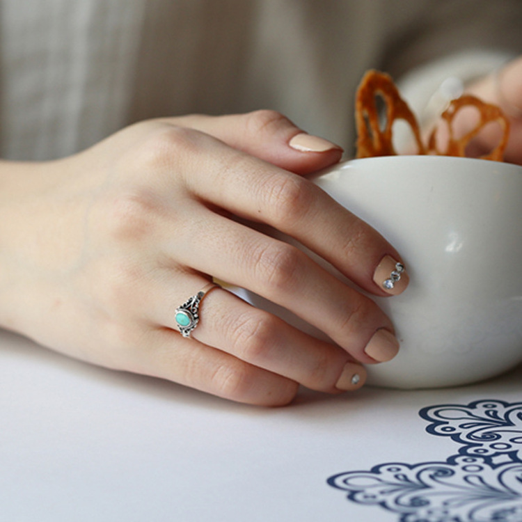 Turkish turquoise gemstone rings for women, custom made silver rings