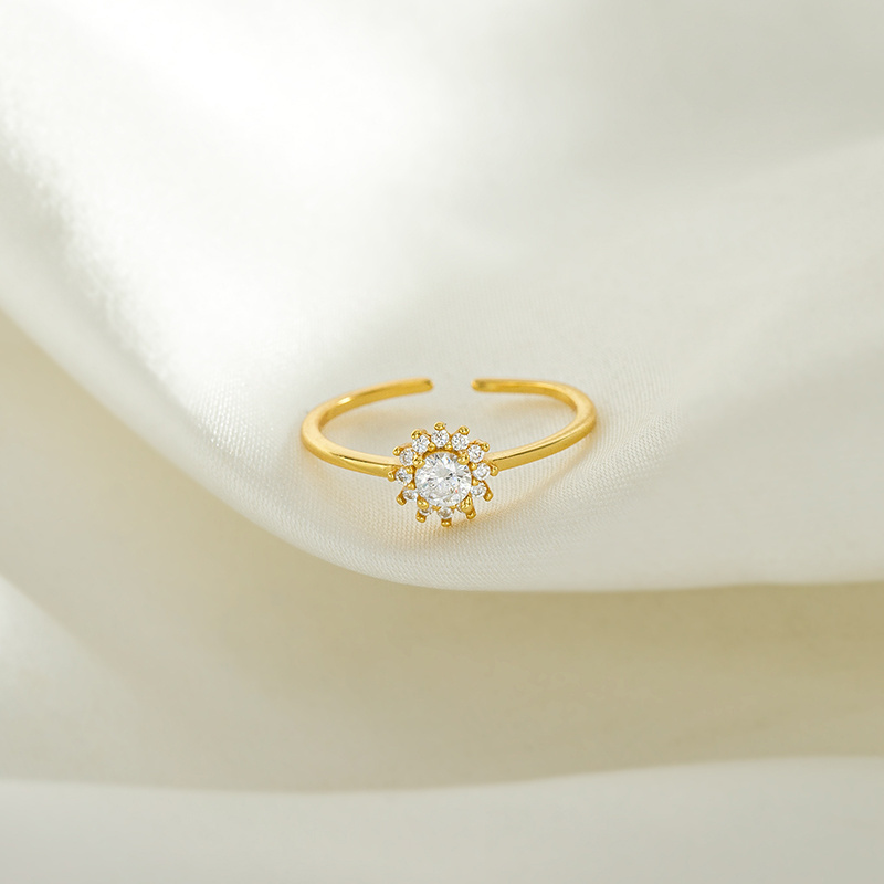 In Stock Ready To Ship Zircon Latest Wedding Designs Ladies Gold Woman Silver Adjustable Sunflower Ring 925