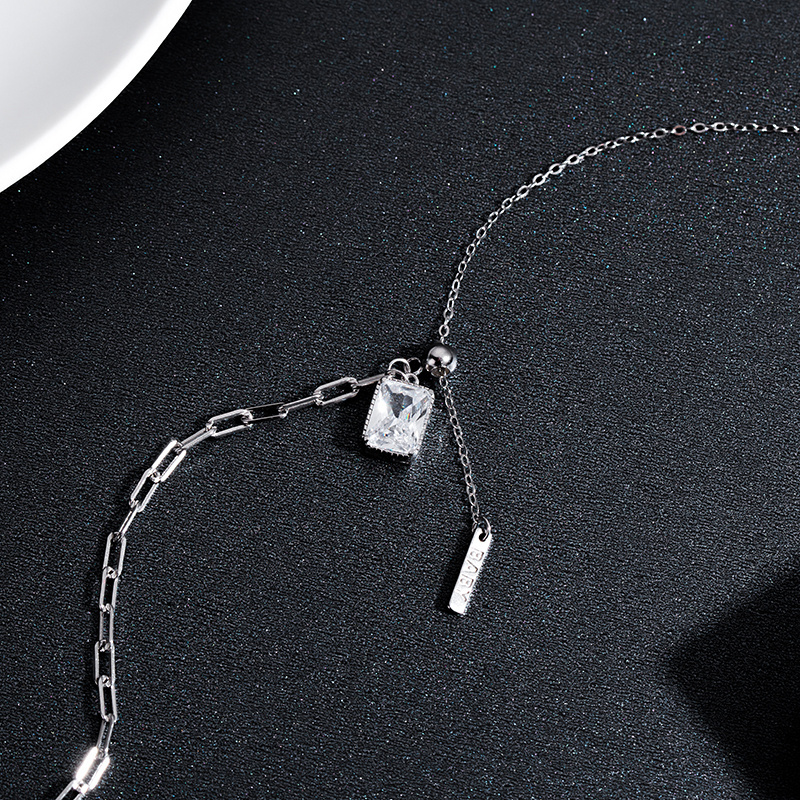 Sliding bead silver 925 Rectangle shape  zircon stone length adjustable pendant women necklace