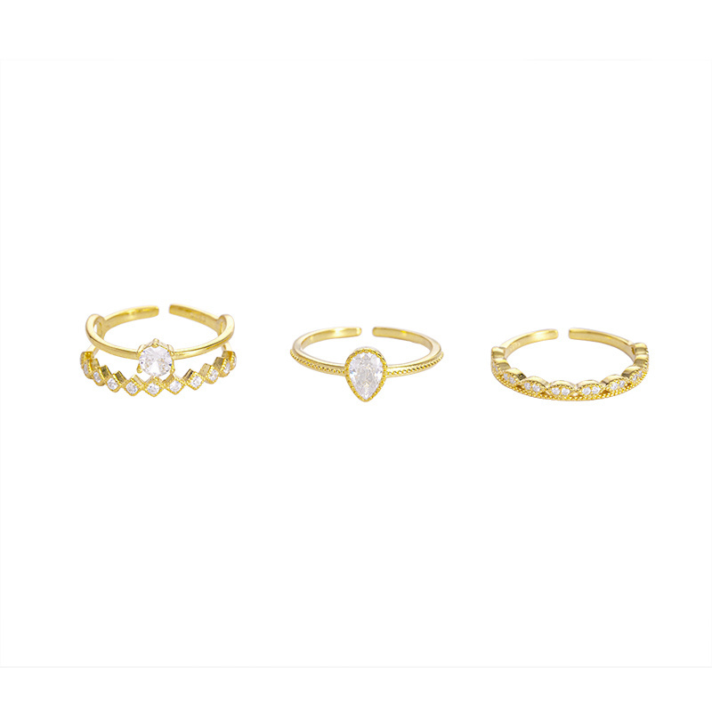 Gold Plated Fine Jewelry 925 Sterling Silver Set Rings Women Adjustable Ring