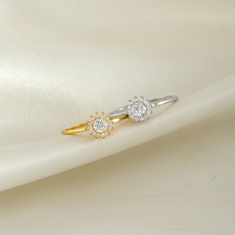 In Stock Ready To Ship Zircon Latest Wedding Designs Ladies Gold Woman Silver Adjustable Sunflower Ring 925