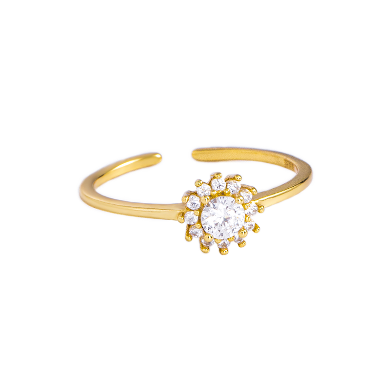 In Stock Ready To Ship Zircon Latest Wedding Designs Ladies Gold Woman Silver Adjustable Sunflower Ring 925