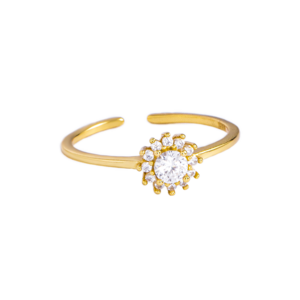 In Stock Ready To Ship Zircon Latest Wedding Designs Ladies Gold Woman Silver Adjustable Sunflower Ring 925