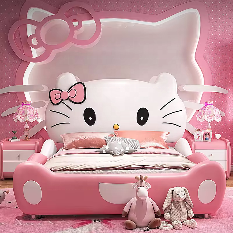 Cute creative cartoon cat design pink princess bed kids furniture wooden beds for kids furniture bed