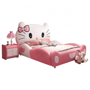 Cute creative cartoon cat design pink princess bed kids furniture wooden beds for kids furniture bed