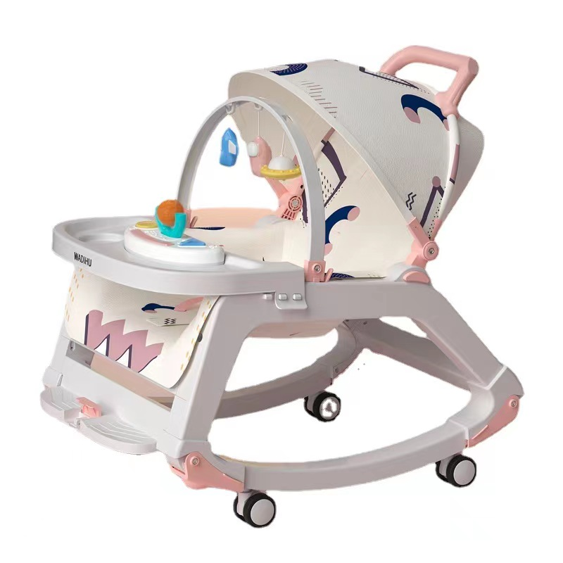 Plastic Folding Infant To Toddler Shaking Convertible Pink Swing Toy Baby Rocking High Chair With Wheels