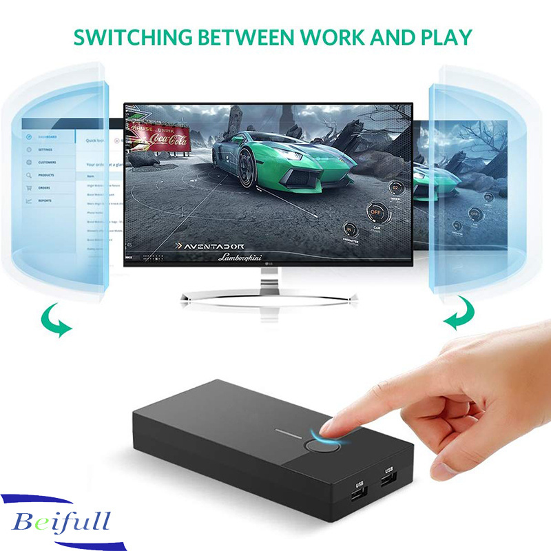 2 Port USB KVM Switch Box VGA Video Sharing Adapter 2 in 1 Out Manual Switcher with USB Cables for Computer